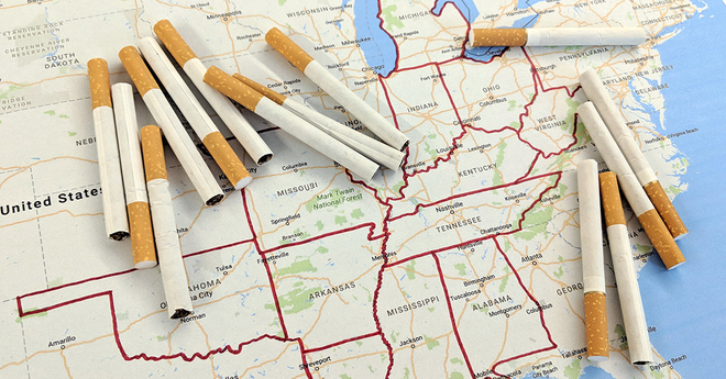 tobacco nation map and cigarettes